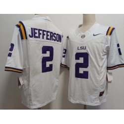 Men LSU Tigers #2 Justin Jefferson White F U S E Stitched NCAA Jersey