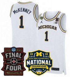 Men Michigan Wolverines  1 Trey McKenney White 2025 26 Final Four   National Champions Patch Stitched Basketball Jersey