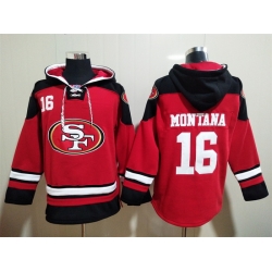 San Francisco 49ers Red Sitched Pullover Hoodie #16 Joe Montana