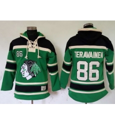 Men Chicago Blackhawks 86 Teuvo Teravainen Green St  Patrick Day McNary Lace Hoodie Stitched NHL Jersey