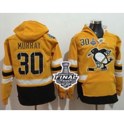 Men Pittsburgh Penguins 30 Matt Murray Gold Sawyer Hooded Sweatshirt 2017 Stadium Series Stanley Cup Final Patch Stitched NHL Jersey