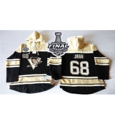 Men Pittsburgh Penguins 68 Jaromir Jagr Black Sawyer Hooded Sweatshirt 2017 Stanley Cup Final Patch Stitched NHL Jersey