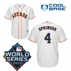 Mens Majestic Houston Astros 4 George Springer Replica White Home Cool Base Sitched 2019 World Series Patch Jersey