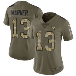 Nike Cardinals #13 Kurt Warner Olive Camo Womens Stitched NFL Limited 2017 Salute to Service Jersey