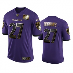 Baltimore Ravens 27 J K  Dobbins Men Nike Purple Team 25th Season Golden Limited NFL Jersey