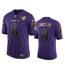 Baltimore Ravens 8 Lamar Jackson Men Nike Purple Team 25th Season Golden Limited NFL Jersey