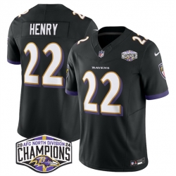 Men Baltimore Ravens 22 Derrick Henry Black F U S E 2024 AFC North Division Champions Vapor Limited Football Jersey