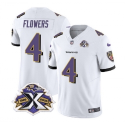 Men Baltimore Ravens 4 Zay Flowers White 2023 F U S E With Patch Throwback Vapor Limited Jersey
