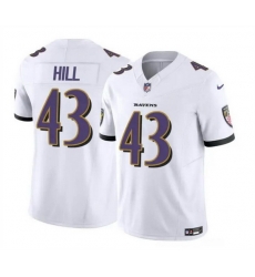 Men Baltimore Ravens 43 Justice Hill White 2023 F U S E  Vapor Limited Football Jersey