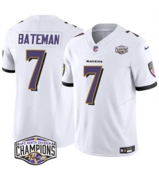 Men Baltimore Ravens 7 Rashod Bateman White F U S E 2024 AFC North Division Champions Vapor Limited Football Jersey