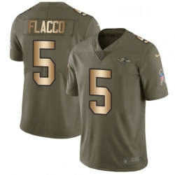 Mens Nike Baltimore Ravens 5 Joe Flacco Limited OliveGold Salute to Service NFL Jersey