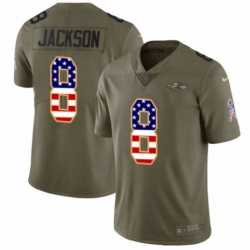 Mens Nike Baltimore Ravens 8 Lamar Jackson Limited OliveUSA Flag Salute to Service NFL Jersey