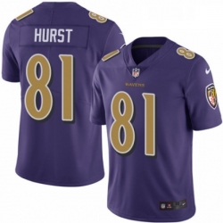 Mens Nike Baltimore Ravens 81 Hayden Hurst Limited Purple Rush Vapor Untouchable NFL Jersey