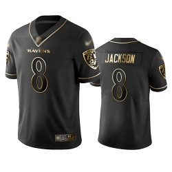 Ravens 8 Lamar Jackson Black Men Stitched Football Limited Golden Edition Jersey