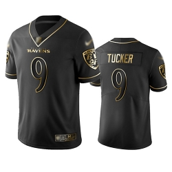 Ravens 9 Justin Tucker Black Men Stitched Football Limited Golden Edition Jersey