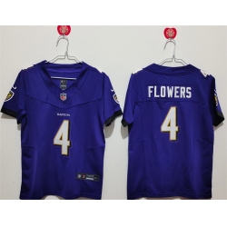 Women Baltimore Ravens 4 Zay Flowers Purple Vapor Football Jersey 