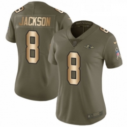 Womens Nike Baltimore Ravens 8 Lamar Jackson Limited OliveGold Salute to Service NFL Jersey