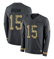 Ravens 15 Marquise Brown Anthracite Salute to Service Youth Stitched Football Limited Therma Long Sleeve Jersey