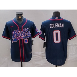 Men Buffalo Bills 0 Keon Coleman Navy With Patch Cool Base Stitched Baseball Jersey 3