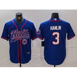 Men Buffalo Bills 3 Damar Hamlin Blue With Patch Cool Base Stitched Baseball Jersey 1