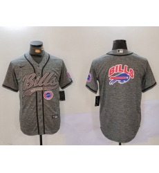 Men Buffalo Bills Grey Team Big logo Cool Base Stitched Baseball Jersey 5