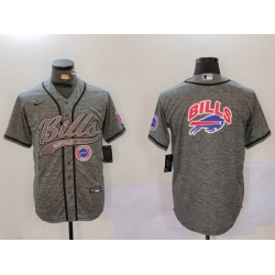 Men Buffalo Bills Grey Team Big logo Cool Base Stitched Baseball Jersey 5