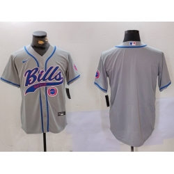 Men Buffalo Bills Grey Team Blank Cool Base Stitched Baseball Jersey 2