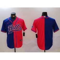 Men Buffalo Bills blank Red Blue Team Cool Base Stitched Baseball Jersey 1