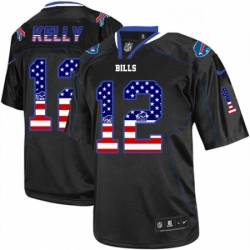 Mens Nike Buffalo Bills 12 Jim Kelly Elite Black USA Flag Fashion NFL Jersey