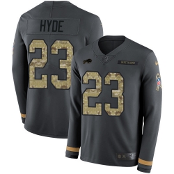 Nike Bills 23 Micah Hyde Anthracite Salute to Service Men s Stitched NFL Limited Therma Long Sleeve Jersey