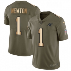 Mens Nike Carolina Panthers 1 Cam Newton Limited OliveGold 2017 Salute to Service NFL Jersey