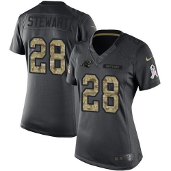 Nike Panthers #28 Jonathan Stewart Black Womens Stitched NFL Limited 2016 Salute to Service Jersey