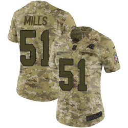 Nike Panthers #51 Sam Mills Camo Women Stitched NFL Limited 2018 Salute to Service Jersey