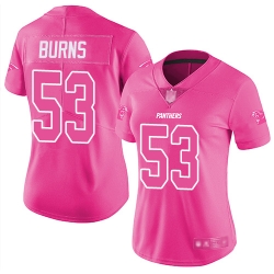 Panthers 53 Brian Burns Pink Women Stitched Football Limited Rush Fashion Jersey