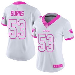 Panthers 53 Brian Burns White Pink Women Stitched Football Limited Rush Fashion Jersey