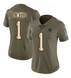 Womens Nike Carolina Panthers 1 Cam Newton Limited OliveGold 2017 Salute to Service NFL Jersey