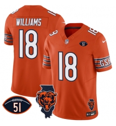 Men Chicago Bears 18 Caleb Williams Orange F U S E  With Illinois And No  51 Patch Stitched Football Jersey