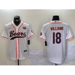 Men Chicago Bears 18 Caleb Williams White With Patch Cool Base Stitched Baseball Jersey