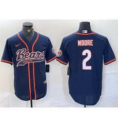 Men Chicago Bears 2 DJ Moore Navy With Patch Cool Base Stitched Baseball Jersey