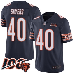 Men Chicago Bears 40 Gale Sayers Navy Blue Team Color 100th Season Limited Football Jersey