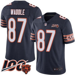 Men Chicago Bears 87 Tom Waddle Navy Blue Team Color 100th Season Limited Football Jersey