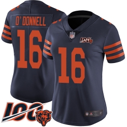 Women Chicago Bears 16 Pat ODonnell Limited Navy Blue Rush Vapor Untouchable 100th Season Football Jersey