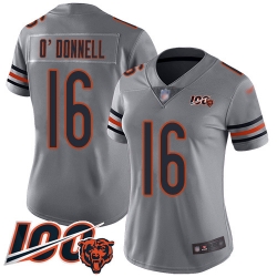 Women Chicago Bears 16 Pat ODonnell Limited Silver Inverted Legend 100th Season Football Jersey