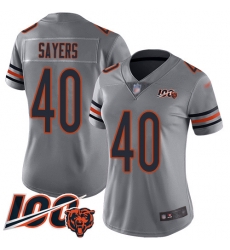 Women Chicago Bears 40 Gale Sayers Limited Silver Inverted Legend 100th Season Football Jersey