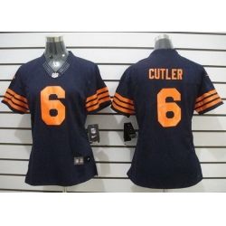 Women Nike Chicago Bears 6# Jay Cutler Blue NFL Jerseys Orange Number