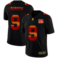 Cincinnati Bengals 9 Joe Burrow Men Black Nike Red Orange Stripe Vapor Limited NFL Jersey