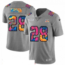 Men Cincinnati Bengals 28 Joe Mixon Men Nike Multi Color 2020 NFL Crucial Catch NFL Jersey Greyheather