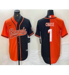 Men Cincinnati Bengals 9 Joe Burrow Orange Black Two Tone Cool Base Stitched Baseball Jersey