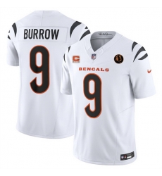 Men Cincinnati Bengals 9 Joe Burrow White 2023 F U S E With 4 star C Patch And John Madden Patch Vapor Limited Stitched Football Jersey Men Cincinnati Bengals 9 Joe Burrow White 2023 F U S E With 4 star C Patch And John Madden Patch Vapor Limited Stitched Football Jersey