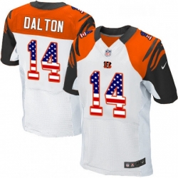 Mens Nike Cincinnati Bengals 14 Andy Dalton Elite White Road USA Flag Fashion NFL Jersey